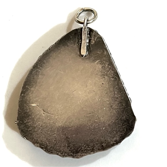 Navajo, Old Pawn Large Sterling Silver Candelaria Turquoise Pendant / Enhancer - Picture 2 of 4